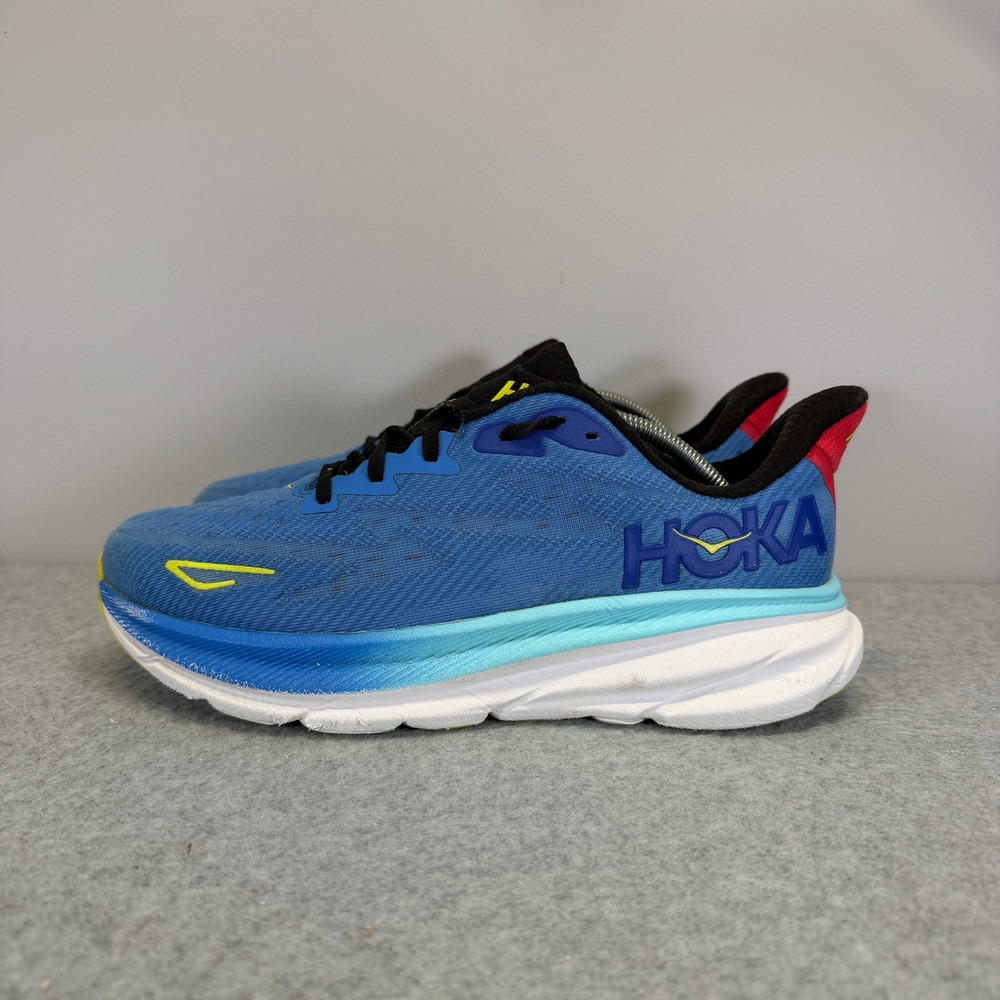 Hoka Clifton 9 Mens Shoes Size 8.5 Blue Yellow Running Sneakers 1127895 VRTL